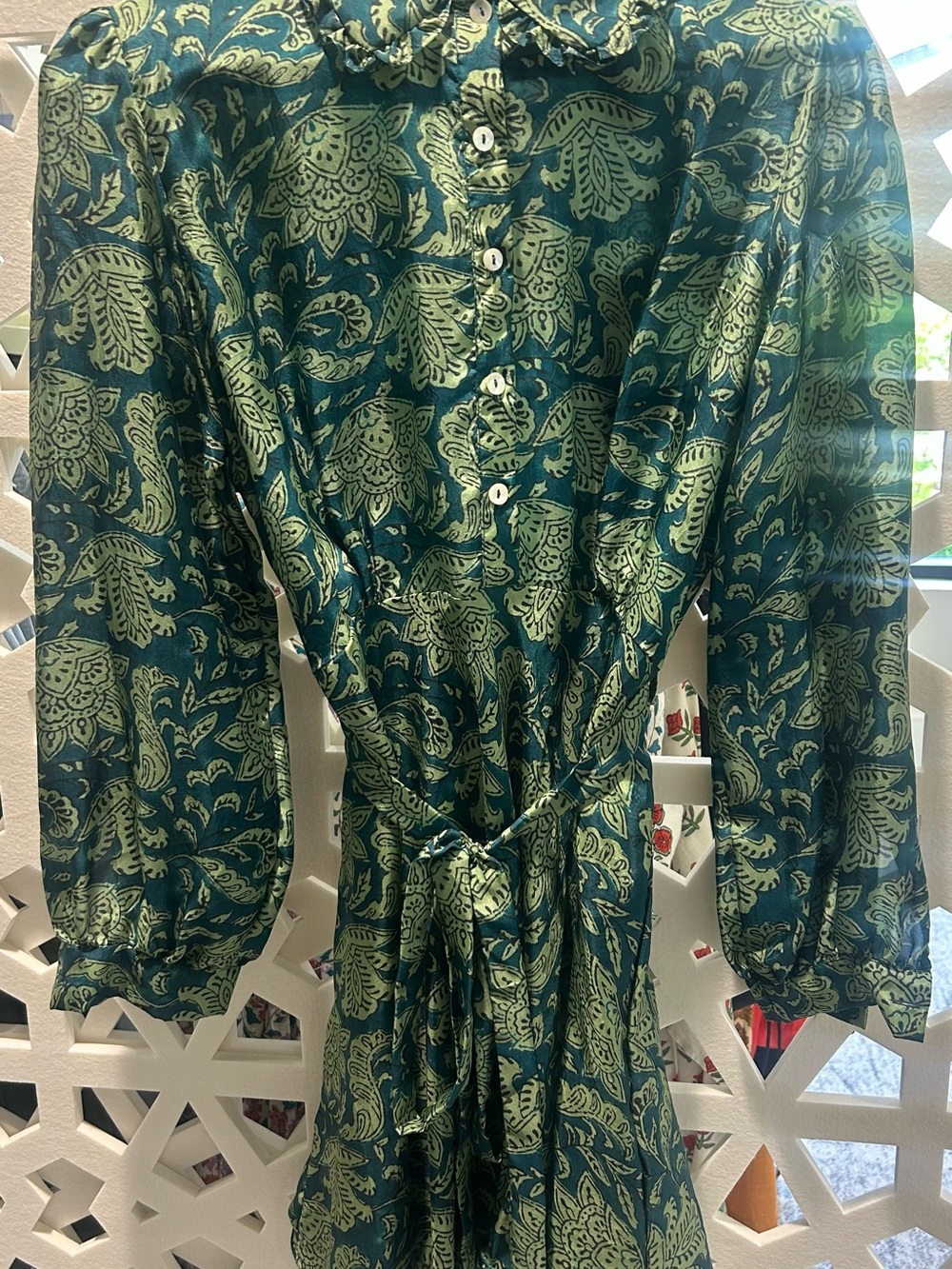 NWT Green Paisley Mini Dress with Tie Waist